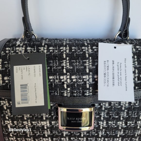 KATE SPADE Katy Tweed Medium Top Handle Bag-Black Multi - Picture 16 of 16